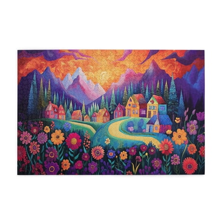 1000 PCS Abstract Home Landscape - 1000 Piece Vibrant Jigsaw Enjoy the puzzle solving process Stunningly Vibrant Colors Modern Art Adults Wooden Puzzles Creative Activity Hobbies for Adults