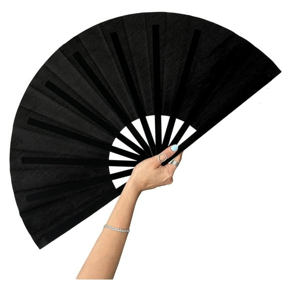 33cm Large Foldable Clacking Fan - Rave Dance Fan for Line Dancing, Weddings, Outdoor Events, Portable Hand Fan for Women (Black, 150g)