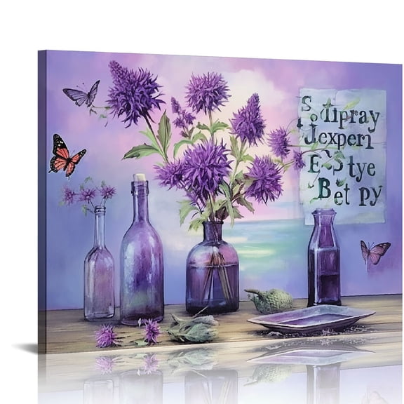 EastSmooth Farmhouse Lavender Flower Bathroom Decor Wall Art Rustic Country Butterfly Purple Window Beach Pictures Wall Decor Canvas Painting Prints Artwork Decorations Framed For Bedroom Bathroom
