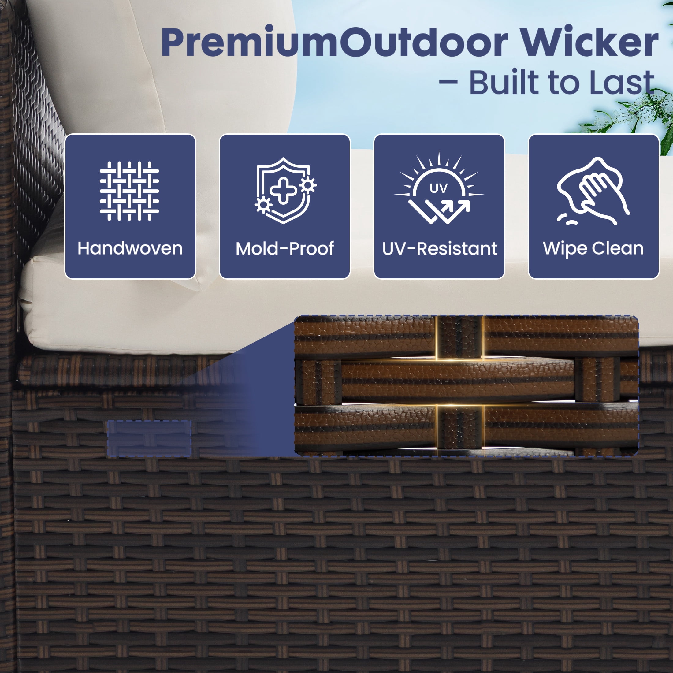 EDX 7 Piece Outdoor Wicker Patio Furniture Set, PE Rattan Sectional Conversation Set with Tempered Glass Coffee Table, Washable Cushions & Pillows for Backyard, Garden, Poolside, Brown