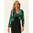 thumbnail image 4 of Blazer con Parte Delantera Abierta para Mujer con Solapa con Muescas, Manga Larga, Chaqueta de Lentejuelas Brillantes Verde M, 4 of 6