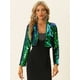 thumbnail image 4 of Blazer con Parte Delantera Abierta para Mujer con Solapa con Muescas, Manga Larga, Chaqueta de Lentejuelas Brillantes Verde L, 4 of 6