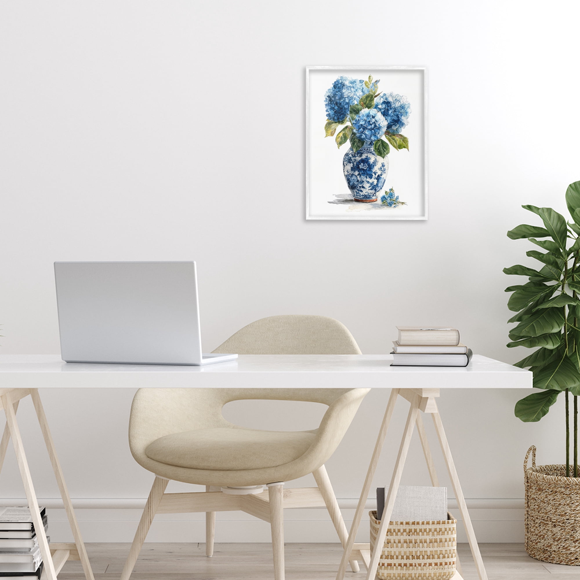 Stupell Industries Porcelain Vase with Hydrangea Bouquet White Framed Giclee Art, design by Imagine It Images