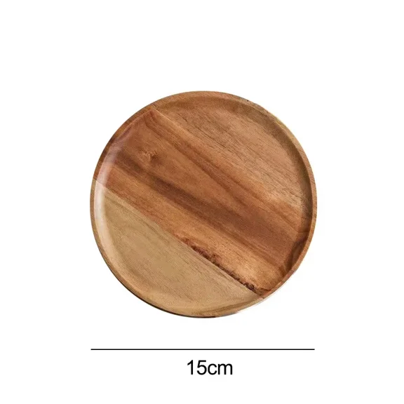 15/20/25cm Wooden Round Serving Platter Tray Retro Wood Pizza Salad Plate Fruit Dessert Tray Bread Cake Container Snacks Dish
