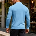 thumbnail image 3 of Men's Polo Shirts Long Sleeve, Solid Color Casual Fall Winter Classic Work Collared T Shirt Sky Blue XXL, 3 of 4
