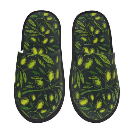 Balery Green Branch Olive Slient Indoor Furry Fleece Comfort House Shoes Soft Non-Slip Home Shoes Cotton slippers House Slippers-- Medium