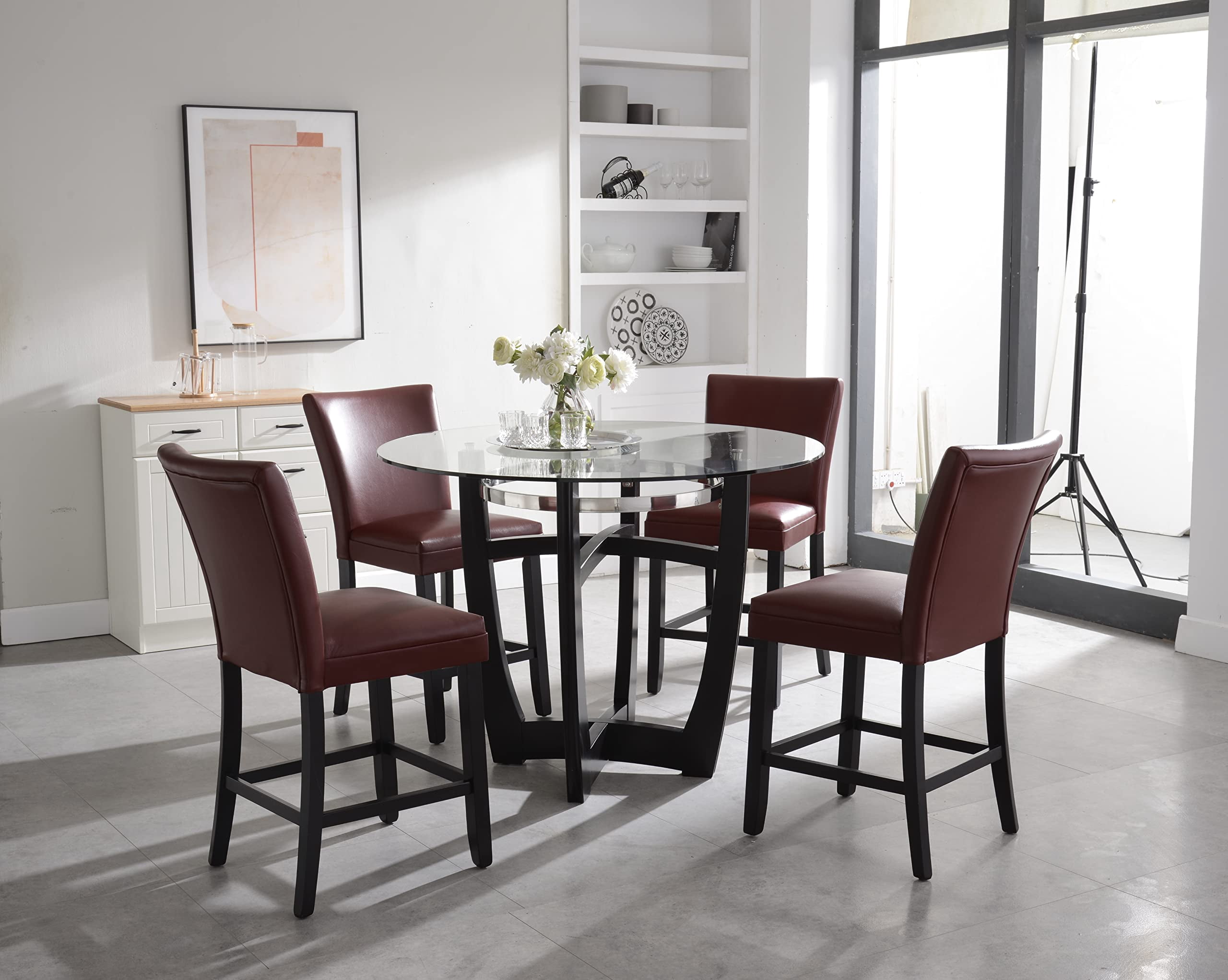 JESONVID Counter Height Bar Stools Set of 2, 38"H Solid Wood Counter Stools Barstools Chairs with Upholstered Back for Bar Kitchen Restaurant, Red