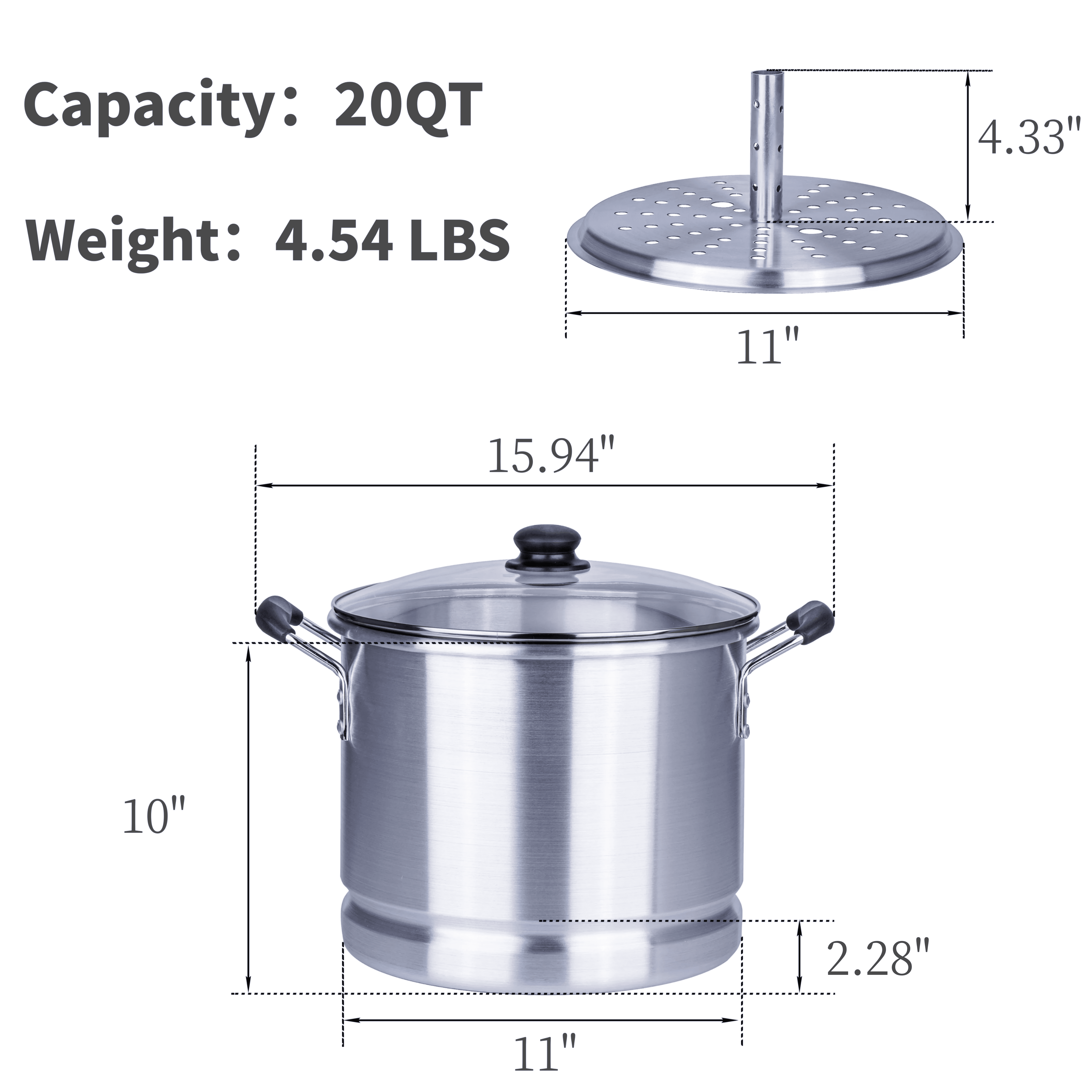 Stock-Pot 12 Qt Aluminum Steam-Pot with Steamer Rack Tamales Heavy