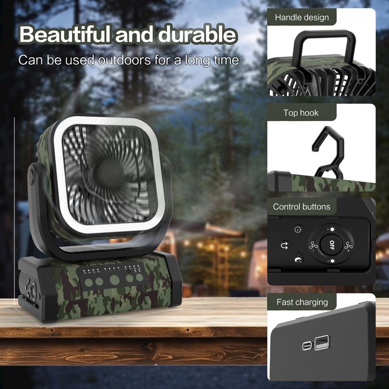 2025 Upgraded 30000mAh Camping Fan，Portable Rechargeable Fan with LED Lights and 270° Rotating Shaft, Remote Control Oscillating Table Fan for Tenting Trips and Family Multi-Purpose Outdoor