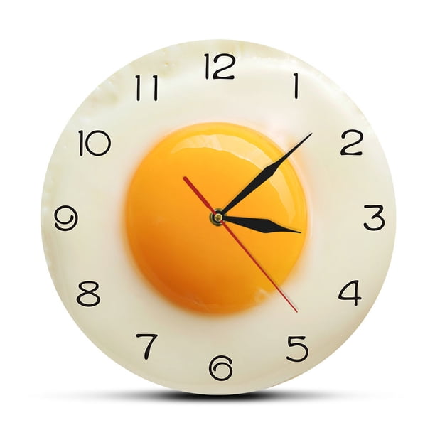 Reloj de pared de cocina Huevo frito Diseño gráfico 3D Desayuno Comida Arte de la pared Restaurante Decoración del hogar Reloj de pared silencioso Reloj de pared de huevo frito creativo Huevo en
