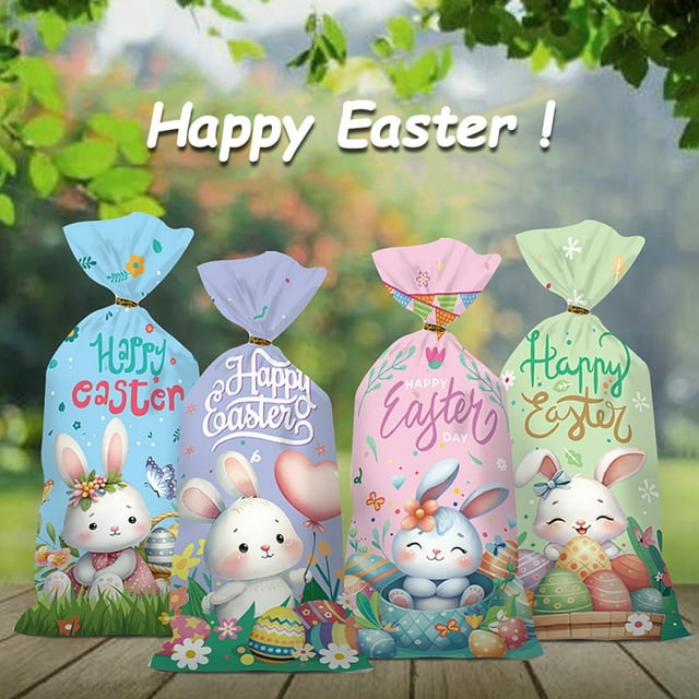 QTOCIO Easter Candy Wrapping Bags Flat Pocket Bunny Eggs Pattern Candy Gift Wrap Bags