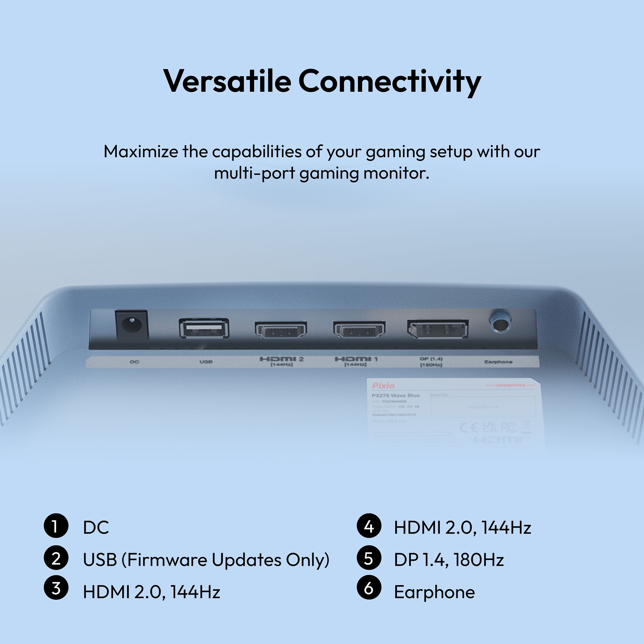 Pixio PX278 Wave Blue 27 inch 180Hz Refresh Rate QHD 1440p Resolution Fast IPS Panel 1ms GTG Response Time Blue Gaming Monitor with Adaptive Sync