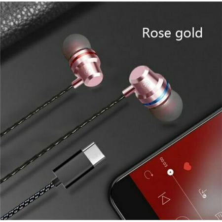 USB Type C Earphone In-Ear Headset Stereo Headphones Volume Control Earbuds Color:Rose