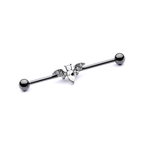 Body Candy Womens 14G Black PVD Steel Helix Cartilage Earring Clear Accent Bat Industrial Barbell 1 1/2"