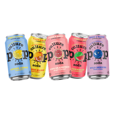 Culture Pop Sparkling Probiotic Soda | 40 Calories per can, Vegan, Non-GMO | 12 Fl Oz Cans (5 Flavor Variety, Pack of 10)