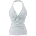 thumbnail image 6 of TrendOFT V Neck Tank Tops for Women Dressy Twist Front Halter Top Summer Sleeveless Crop Backless Blouses Light Blue M, 6 of 6