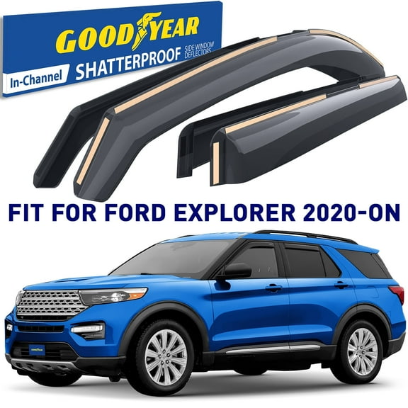 Goodyear Shatterproof in-Channel Window Deflectors for Ford Explorer 2020-2025, Rain Guards, Window Visors for Cars, Vent Deflector, Car Accessories, 4 pcs - GY008030