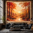 thumbnail image 6 of Sunlit River Valley with Autumn Foliage, Peaceful Rustic for Nature Lovers, Forest Scenery Wall Art, Thanksgiving Gift, Tapestry Wall Hanging for Living Room and Bedroom, 6 of 7