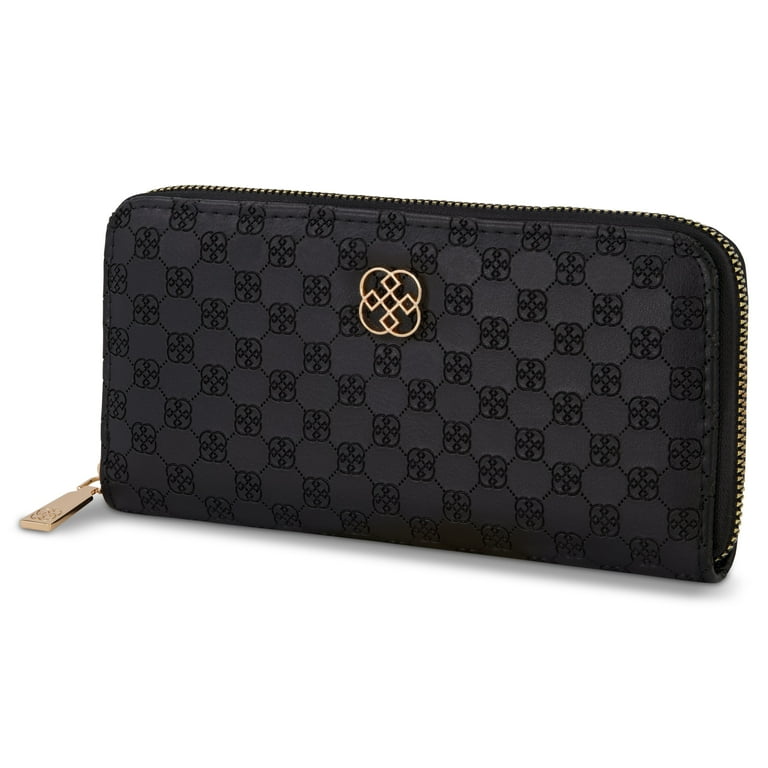 ★you a use★ Wonder wallet (Black) Daisy Fuentes Debossed Monogram Single Zip Long Wallet for