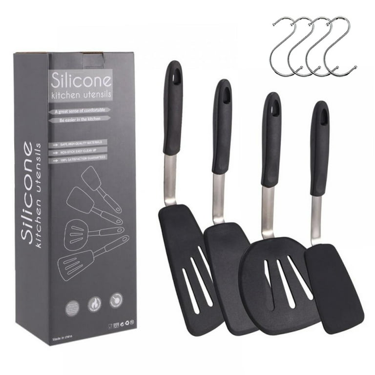 Silicone Solid Turner ,Non Stick Slotted Kitchen Spatulas ,High Heat  Resistant BPA Free Cooking Utensils ,Ideal Cookware for Fish ,Eggs  ,Pancakes 