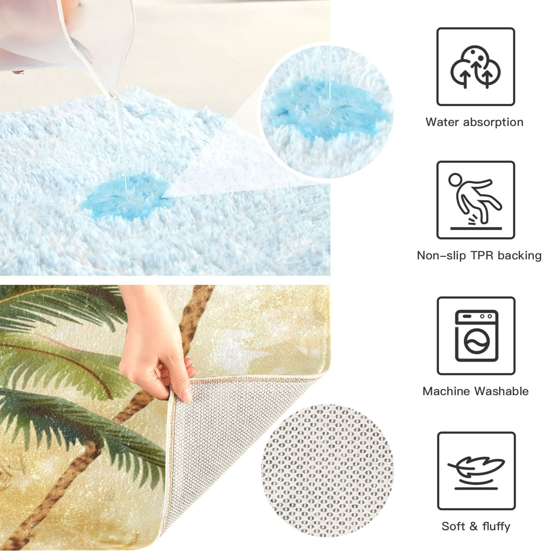 Ryvnso Retro Palm Trees Bathroom Shaggy Rugs Toilet Mat Soft Contour Rug