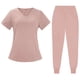 thumbnail image 2 of Conjunto de traje médico para mujer, ropa de trabajo lavable a máquina, suave, con bolsillos, uniforme para enfermería, pantalones para correr Rosa, 2 of 8