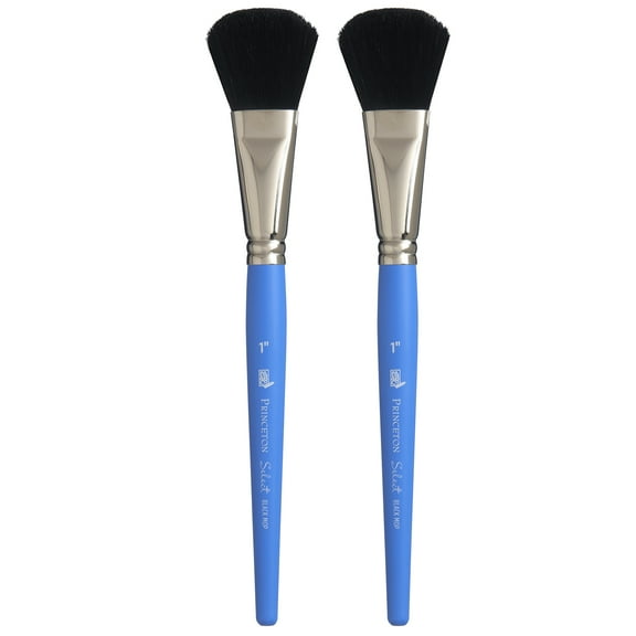 Princeton Select Artiste Mop Brush, Natural Bristles, Black Short Handle Mixed Media Paintbrush, Jewel Blue, Size 1 inch, Pack of 2