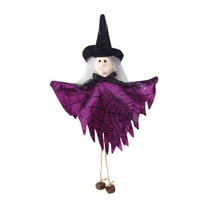 Halloween Hanging Witch Decor - 10.62 Inch Witch Doll with Broomstick and Detailed Skirt - Flying Sorceress Ornament for Window Door Tree Indoor Outdoor Halloween Party Haunted House Decorations