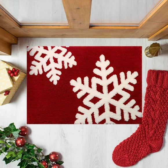 Tapis de Salle de Bain Joyeux Noël, Décoration de Salle de Bain de Noël, Tapis de Noël Absorbant Doux Rouge, Tapis de Bain Antidérapant Lavable en Machine, Tapis de Douche Décoratif pour Baignoire Évier, 16*24 Po