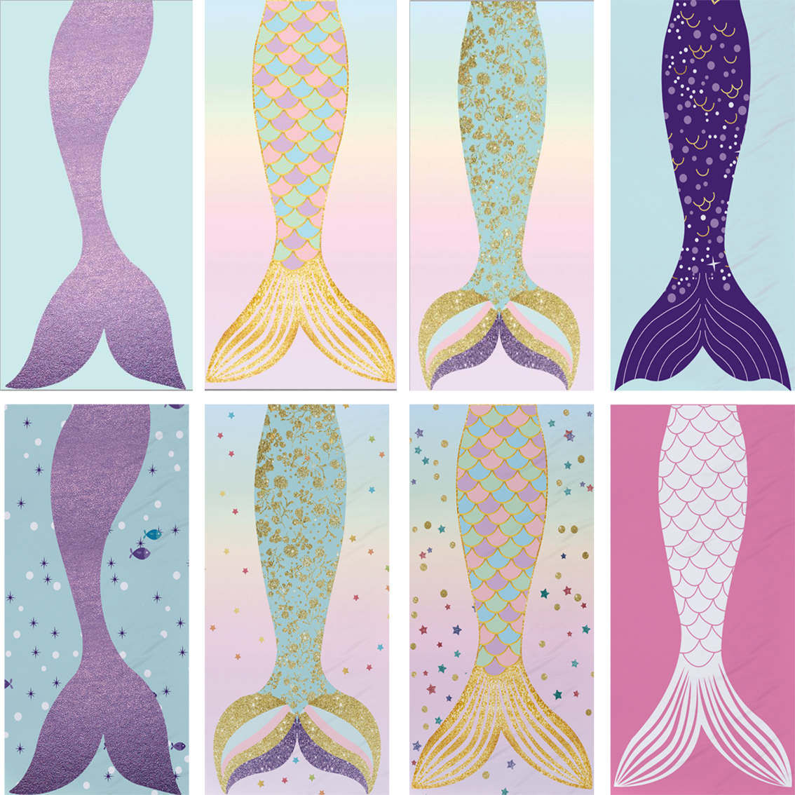 "Happyline" Mermaid Princess Beach Towel Velour, Mermaid Beach Towel