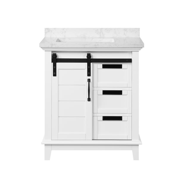 Ove Decors Edenderry 30 In Single Sink Bathroom Barn Door Vanity With Cultured Marble Countertop White Com Single Sink Bathroom Barn Door Vanity, Ove Decors 30 Inch White Vanity Unit