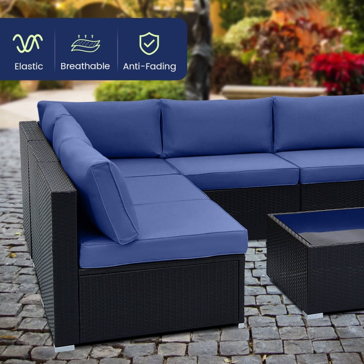 Aimee Lii 10 Piece Outdoor Wicker Conversation Set with Seat and Back Cushions, Outdoor Patio Furniture, Navy