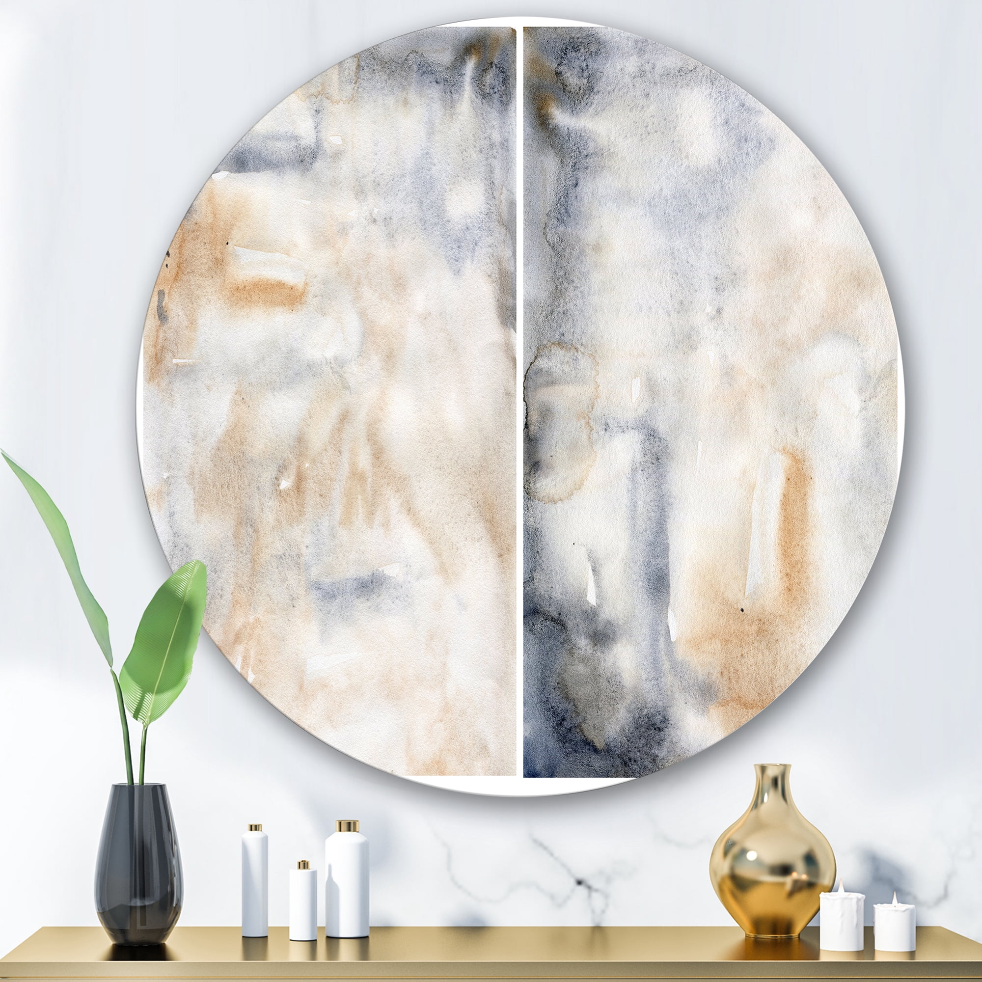 Designart 'Abstract Paste With Dark Blue and Beige' Modern Circle Metal Wall Art 29x29 - Disc of 29