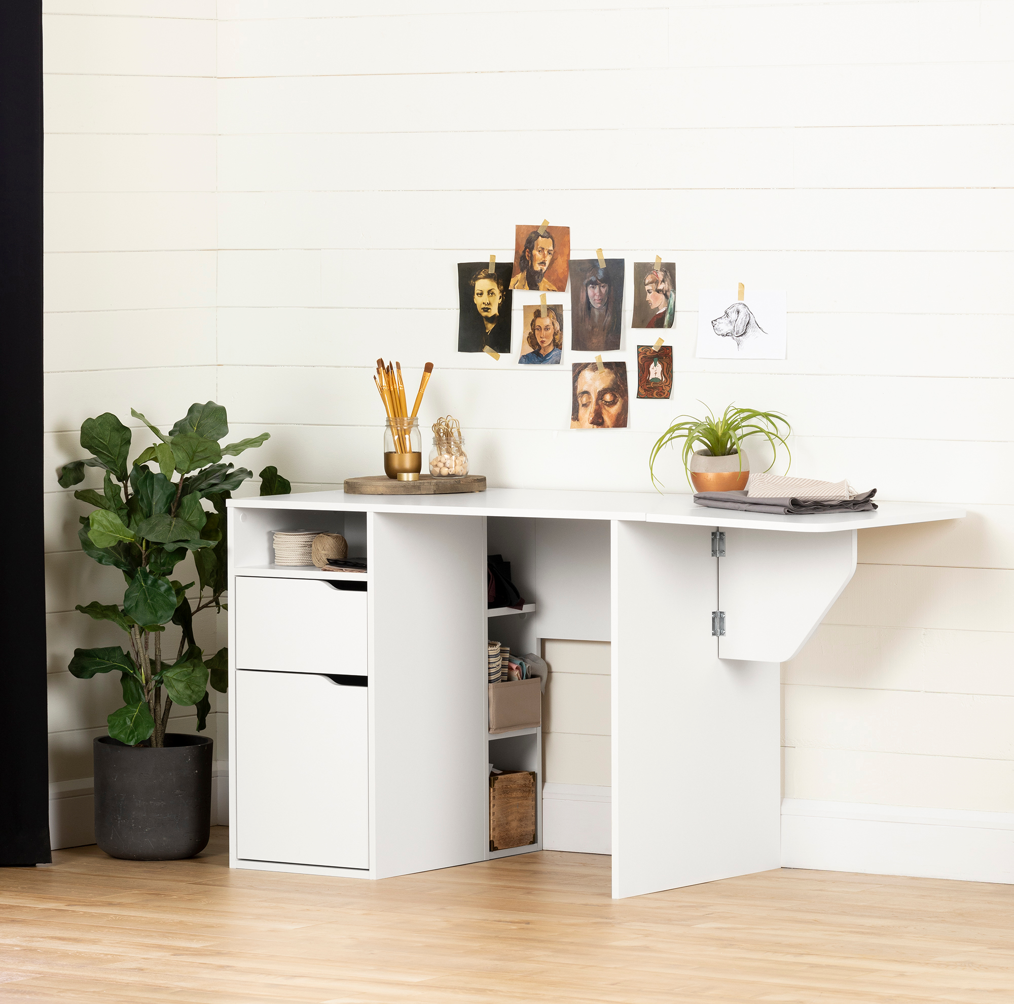 South Shore Crea Expandable Craft Table Desk, White - image 2 of 15