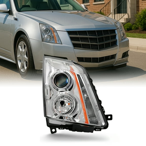 AKKON - For 2008-2014 Cadillac CTS Passenger Side Projector Headlight Assembly Chrome Housing Clear Lens