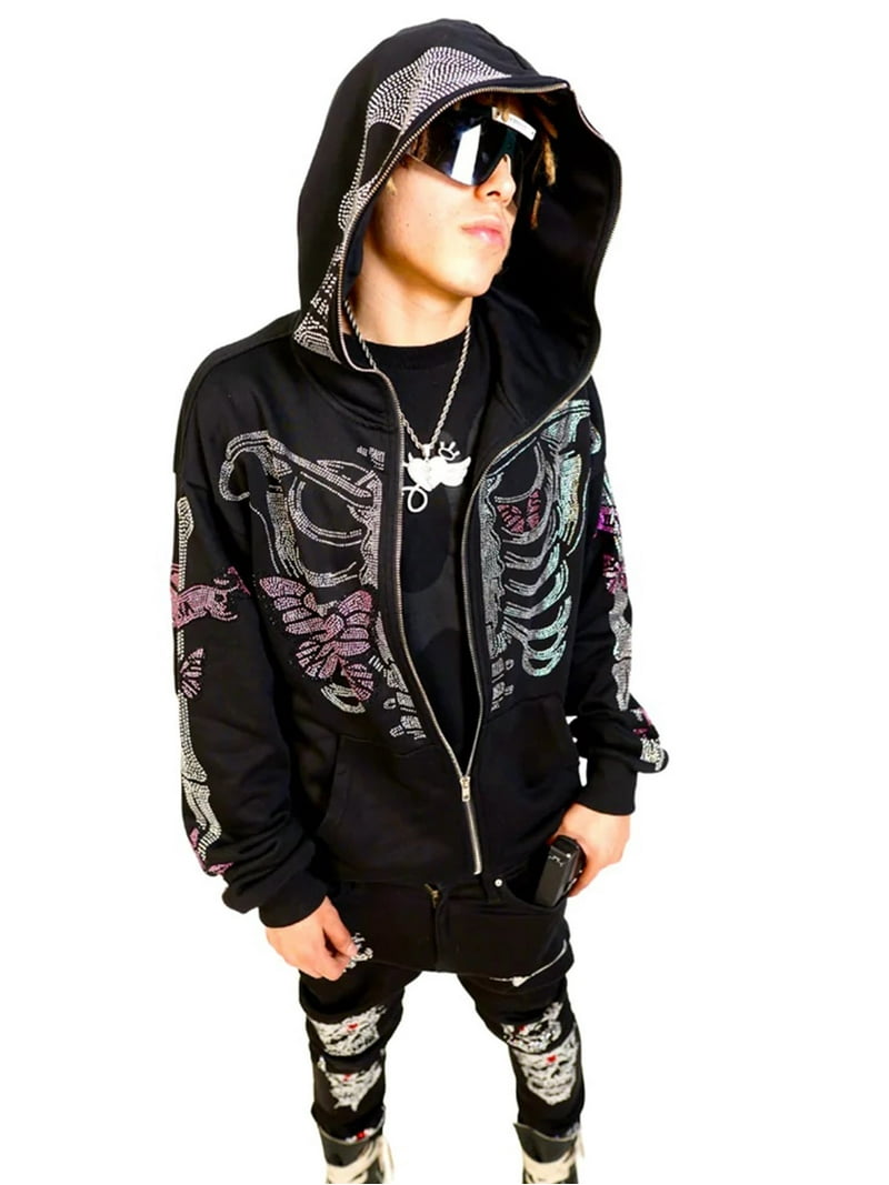 r.r.y.y様 Rhinestone Graphic Hoodie with Head Cover,Oversized