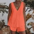 thumbnail image 2 of Mujeres Casual Verano Cuello en V Sólido Sin mangas Tops y pantalones cortos Conjunto de dos piezas Traje Wmkox8yi  bvn1158, 2 of 8