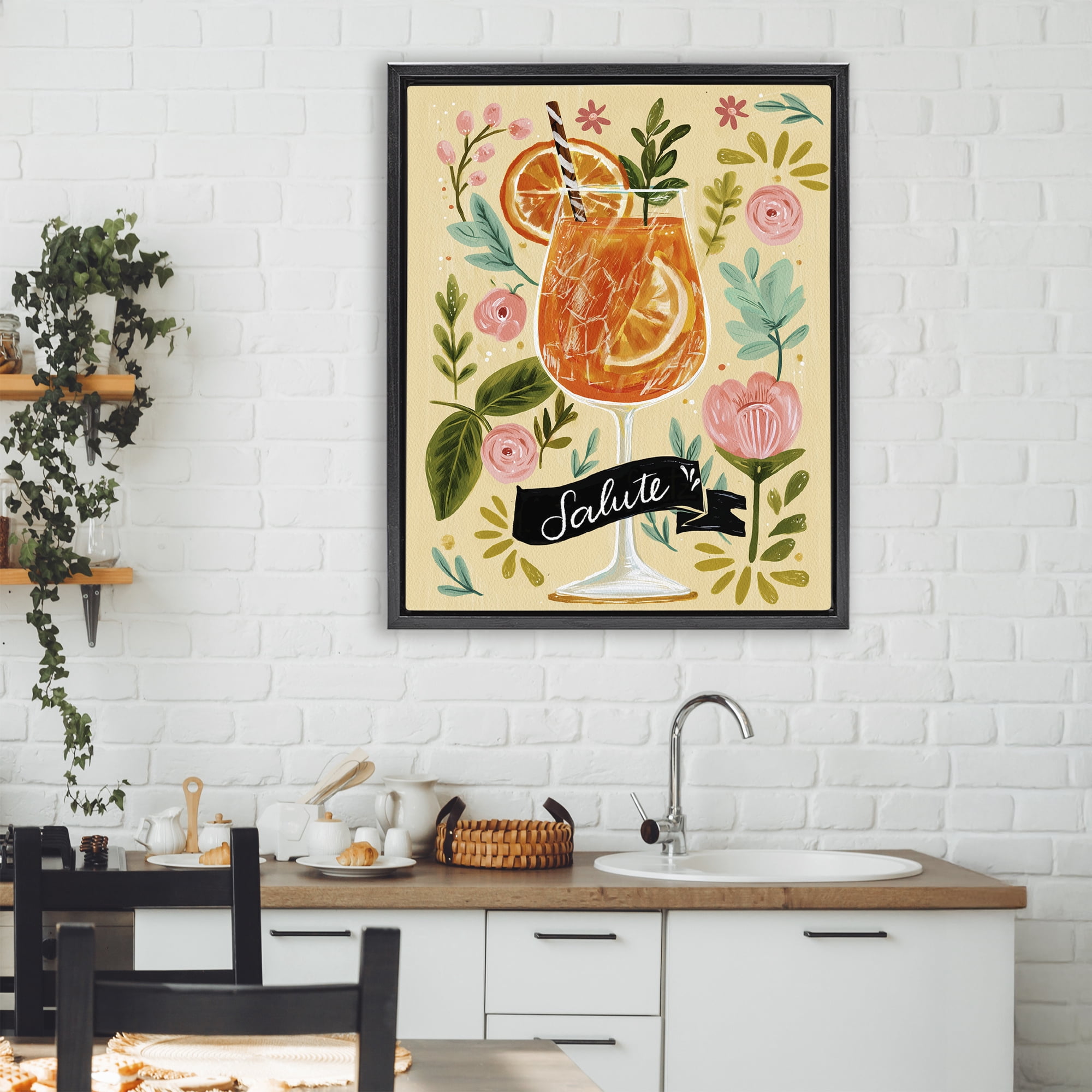 Stupell Industries Salute Citrus Cocktail Black Framed Floater Canvas Wall Art, design by Yen