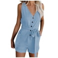 thumbnail image 3 of Fsqjgq Jumpsuits for Women Summer Rompers Playsuit 2 Piece Outfits for Women Summer Casual V Neck Bow Pocket Sleeveless Shorts Wide Shorts Jumpsuits Rompers Bib Overalls Jumpsuits Sleeveless Loose, 3 of 7