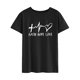 thumbnail image 1 of Camiseta informal holgada de verano, de manga corta, cuello redondo suave, fondo negro, talla XXL, con letras blancas y corazón, 1 of 5