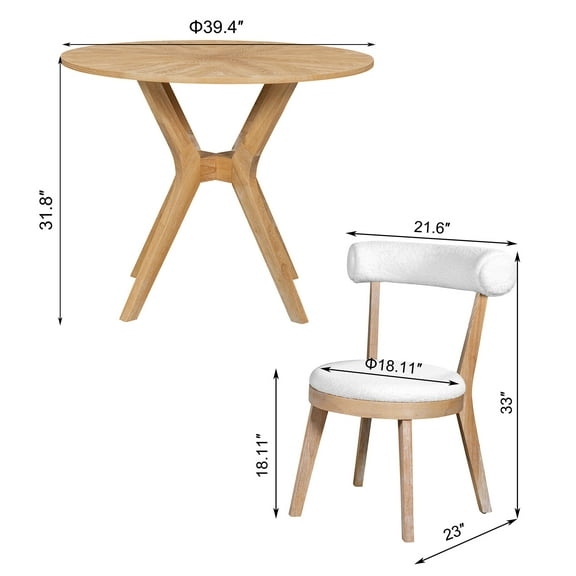 Dining Sets Mid-Century Modern 39.4" Round Dining Table Set with 2 Chairs, Intersecting Wooden Legs, Rubberwood & Plywood Construction, Oak Veneer Finish,Kitchen Sets
