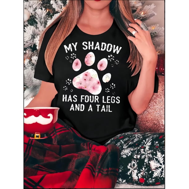 Camiseta De Verano Para Mujer, Cuello Redondo, Para Mochilero, Vacaciones En La CalleWomen's Casual Chic Pink Paw Print T-Shirt - Comfy Knit Crew Neck, Short Sleeve, Stretchy Polyester Blend, Machin