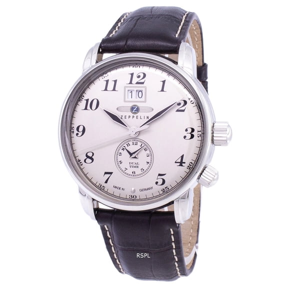 Men's 40mm Brown Leather Band Steel Case Quartz White Dial Analog Watch 7644-5