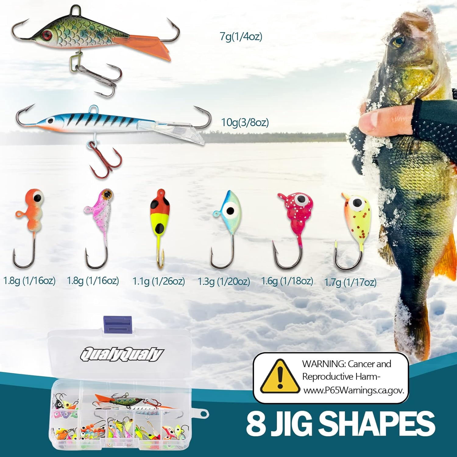 THKFISH Fishing Lures Ice Fishing Jigs 38/40PCS Ice Fishing Gear Jigs Head Panfish Crappie Jigs Ice Fishing Jigging Lures Kit for Panfish,Crappie, Walleye