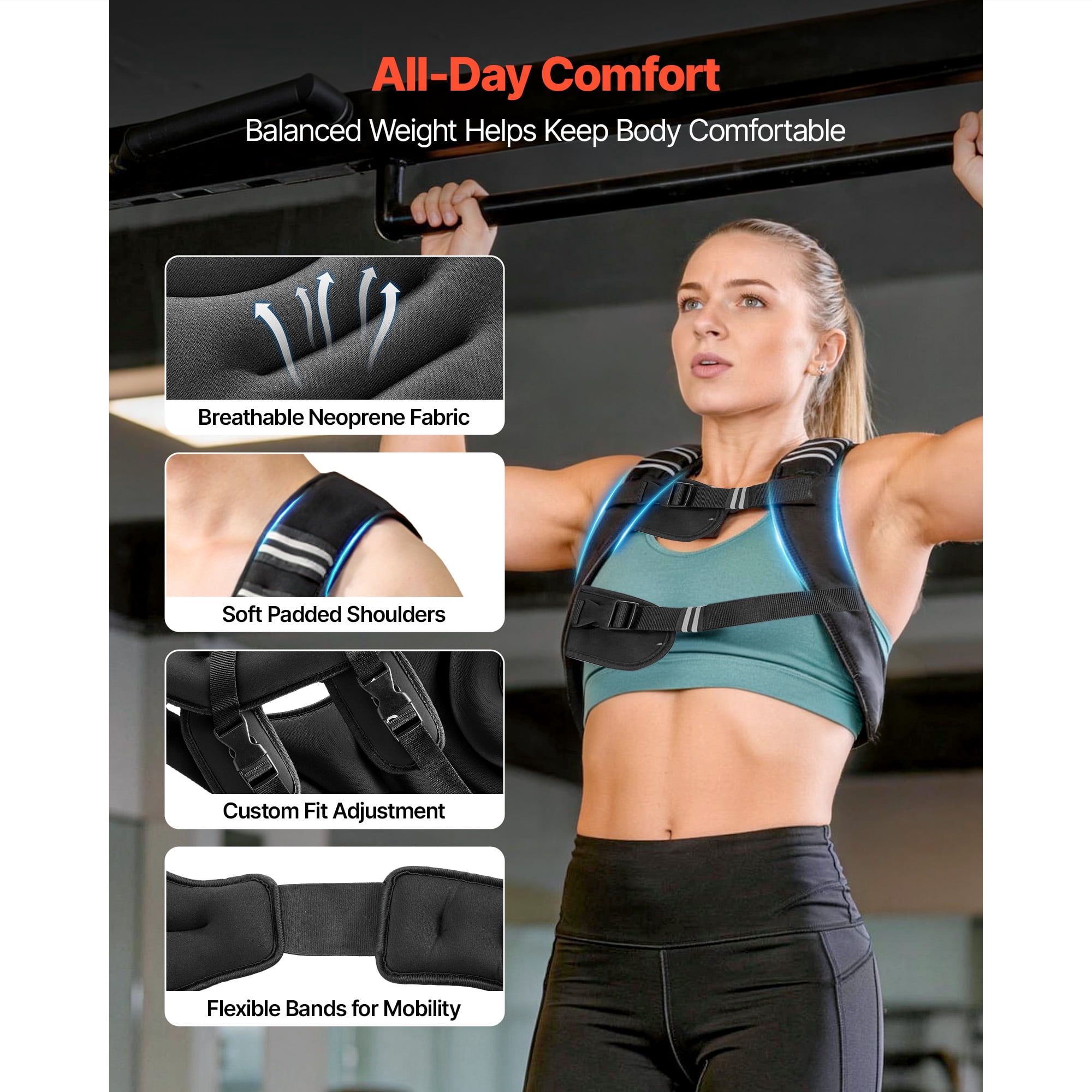 KFFKFF Weighted Vest, 25 lbs Adjustable Body Weight Vest for Men and Women, Reflective Design, Workout Gear for Strength Training, Running, Jogging, Fitness, Muscle Toning, and Weight Management