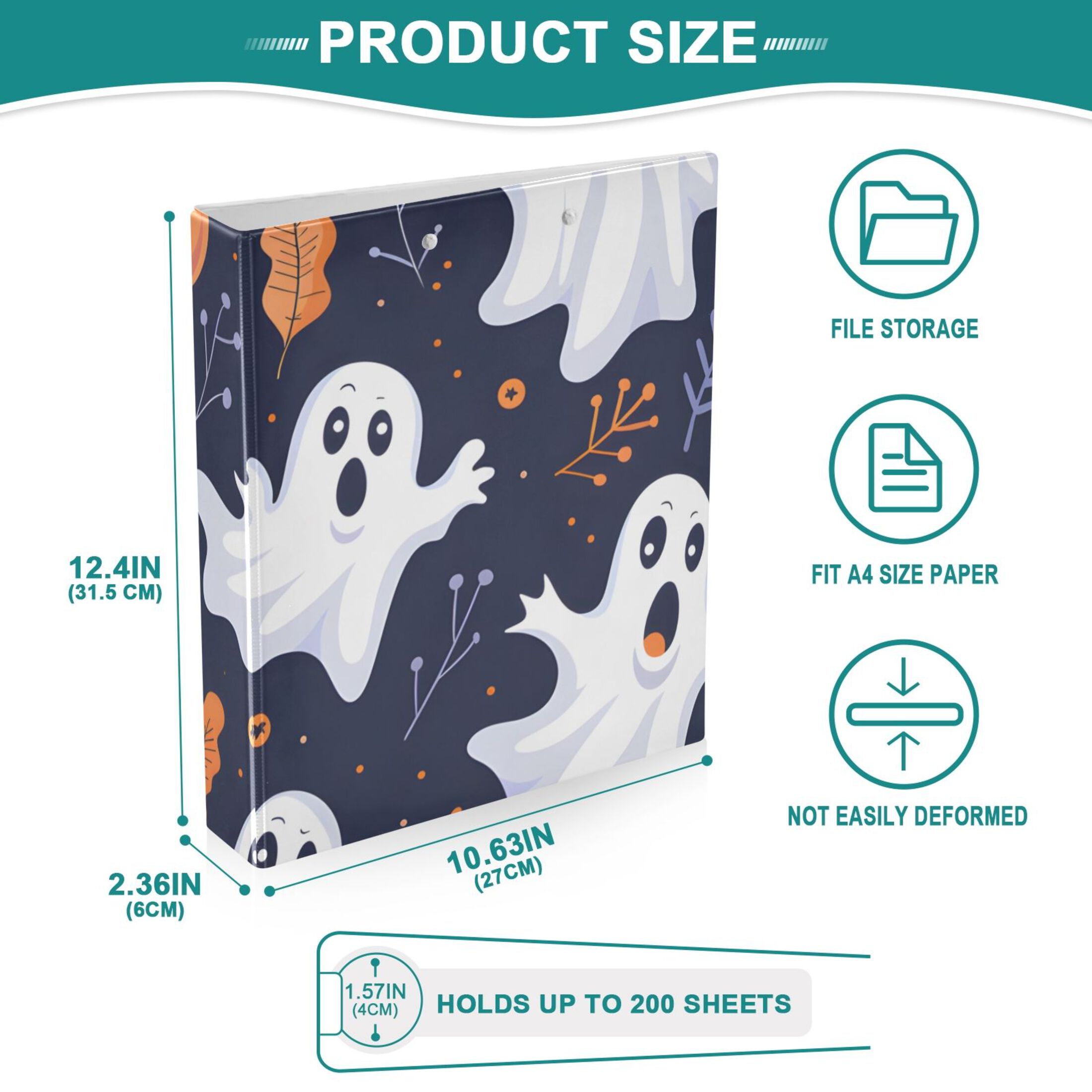 Ghosts Halloween 3 Ring Binders 1.5 inch Hardcover File Folders with Interior Pockets A4 Size Organizer for School Office Hospital Set of 2