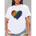 thumbnail image 1 of Rainbow Heart Graphic Short Sleeves Sports Tee, Round Neck Workout Causal T-shirt Top, Women's Activewear, 1 of 7