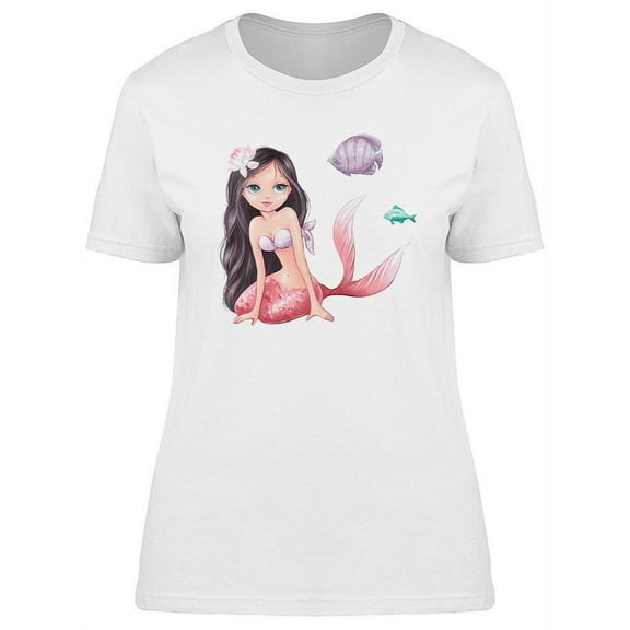Cute Fish And Mermaid T-Shirt Women -Image by Shutterstock, Female Large