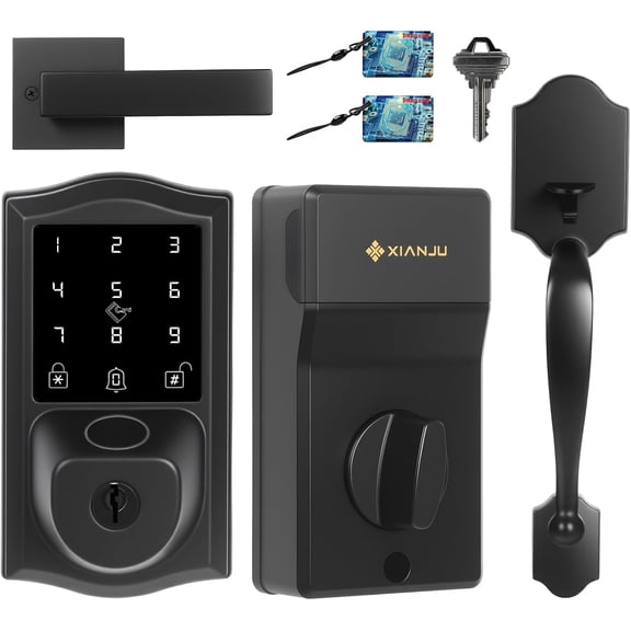 XIANJU Smart Fingerprint Keyless Entry Deadbolt with Touchscreen Keypad, Matte Black