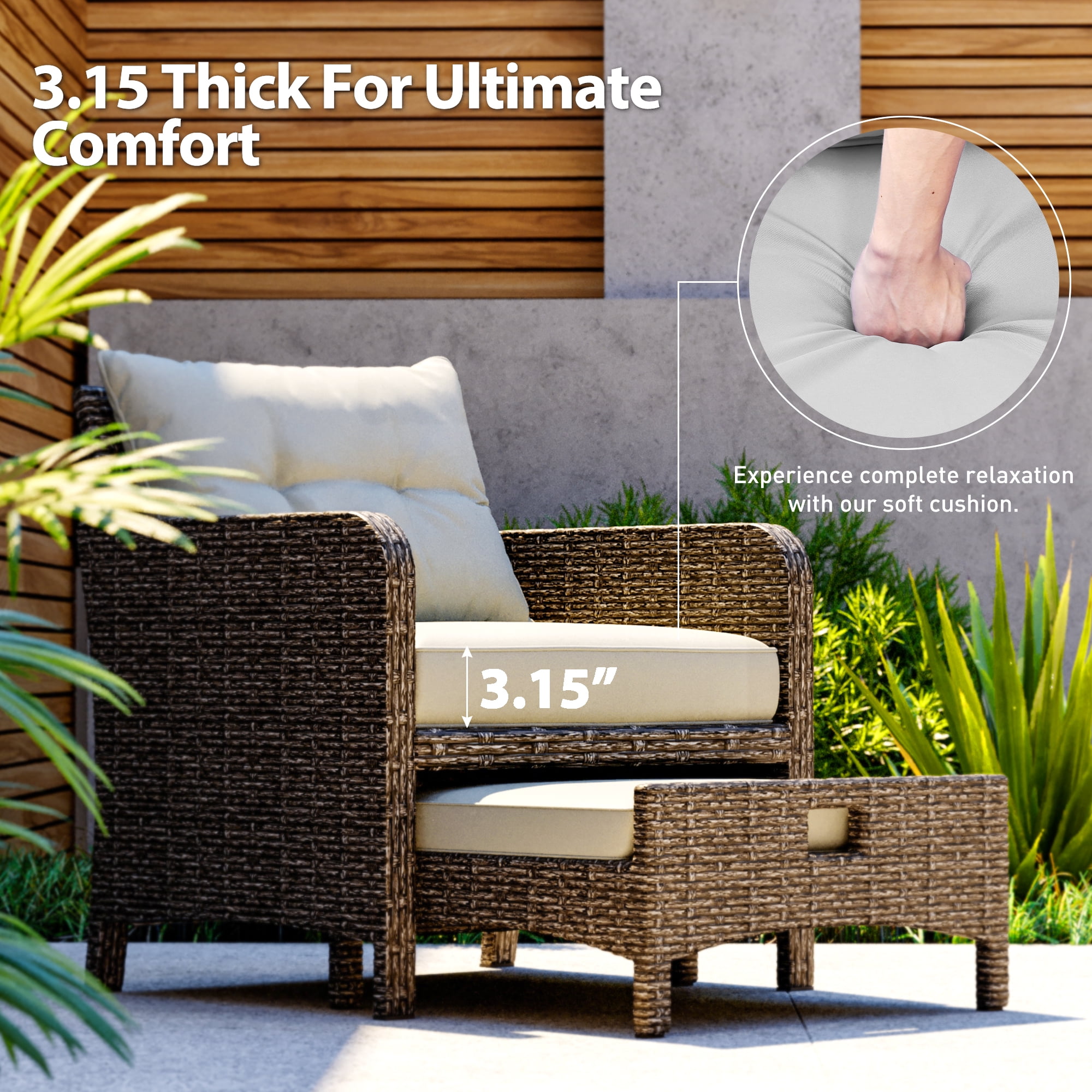 PAMAPIC 5 Pieces Wicker Patio Furniture Set Outdoor Patio Chairs with Ottomans (Gray)